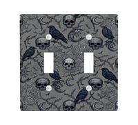 Plaque murale décorative en plastique noir de taille standard pour interrupteur double motif tête de mort, style gothique, corbeau foncé, toile d'araignée, Halloween