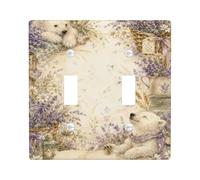 Plaque murale décorative en plastique pour double interrupteur, motif ours rustique, lavande, chrysanthème, lavande printanière, taille standard, pour nouvel appartement, maison, chambre à coucher
