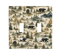 Plaque murale décorative en plastique pour double interrupteur, motif ours rustique, pin, montagne, vert automne, taille standard, pour nouvel appartement, maison, chambre à coucher, bureau