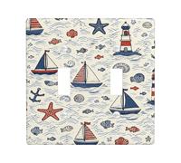 Plaque murale décorative en plastique pour double interrupteur, motif phare côtier nautique, étoile de mer, bleu marine, taille standard, pour maison, salon, nouvel appartement