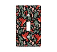 Plaque murale décorative en plastique pour interrupteur simple, motif colibri, fleurs naturelles, feuilles, printemps rouge, taille standard pour nouvel appartement, maison, chambre à coucher, bureau