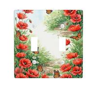 Plaque murale décorative en plastique rouge de taille standard pour interrupteur motif coquelicot, motif floral, nature, papillon, chrysanthème, printemps, décoration d'appartement
