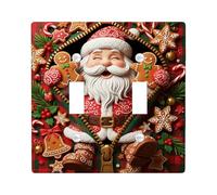 Plaque murale décorative en plastique rouge pour double interrupteur, motif Père Noël, pain d'épices, flocons de neige, taille standard pour salon, chambre à coucher, maison, bureau