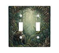 Plaque murale décorative en plastique vert automne pour double interrupteur, motif ours rustique, feuillage de forêt, taille standard, pour salon, chambre à coucher, maison, bureau