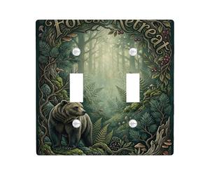 Plaque murale décorative en plastique vert automne pour double interrupteur, motif ours rustique, feuillage de forêt, taille standard, pour salon, chambre à coucher, maison, bureau