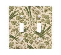 Plaque murale décorative en plastique vert de taille standard pour double interrupteur, ciboulette vintage botanique, coriandre, décoration murale pour chambre à coucher, salle de bain, cuisine