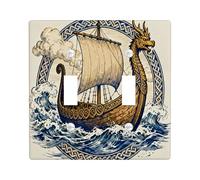Plaque murale décorative esthétique Viking pour interrupteur mural à 2 interrupteurs à double bascule, plaque électrique vintage nautique pour chambre