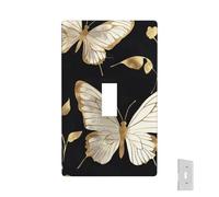Plaque murale décorative - Motif papillons dorés et blancs - Noir - 1 interrupteur - Façades électriques - Taille standard - Pour cuisine, chambre à coucher