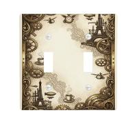 Plaque murale décorative pour double interrupteur à engrenages, style steampunk vintage Tour de Paris à air chaud, boules flottantes en plastique marron taille standard pour chambre à coucher, salle