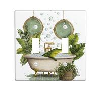 Plaque murale décorative pour double interrupteur de salle de bain, motif nature, feuilles vintage, bulles, printemps vert, taille standard, pour chambre à coucher, bureau, cuisine, entrée