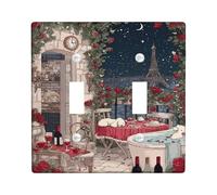 Plaque murale décorative pour double interrupteur de salle de bain - Romantique - Vintage - Tour de Paris - Étoiles - Rouge automne - Taille standard - Pour maison, salon, nouvel appartement