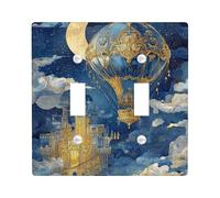 Plaque murale décorative pour double interrupteur en forme de montgolfière, château de lune fantaisie, sans plastique bleu, taille standard pour nouvel appartement, maison, chambre à coucher, bureau