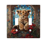 Plaque murale décorative pour double interrupteur Lion - Fleurs en verre teinté - Sans plastique marron - Taille standard - Pour maison, salon, chambre à coucher, salle de bain