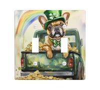 Plaque murale décorative pour interrupteur à 2 interrupteurs à double bascule, camion de ferme, chiot, plaque de commutation électrique arc-en-ciel pour chambre à coucher