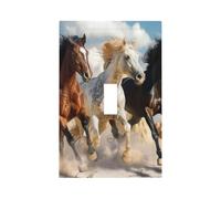 Plaque murale décorative pour interrupteur à bascule 1 gang - Étalon masculin - Chevaux qui courent dans un champ de ferme - Pour chambre à coucher, salon