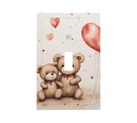 Plaque murale décorative pour interrupteur à bascule 1 gang - Pour la Saint-Valentin, un couple d'ours - Ballons d'amour - Décoration pour chambre à coucher et salon