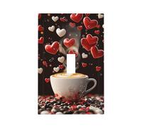 Plaque murale décorative pour interrupteur à bascule 1 gang - Tasse à café - Cœurs d'amour romantique - Thème de la Saint-Valentin - Pour chambre à coucher, salon