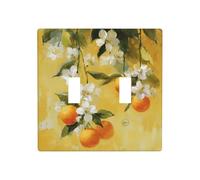 Plaque murale décorative pour interrupteur à bascule Motif fleurs oranges sur jaune Taille standard 11,4 x 11,4 cm