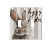 Plaque murale décorative pour interrupteur à bascule Motif lapin marron beige rayé 11,4 x 11,4 cm