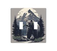 Plaque murale décorative pour interrupteur à bascule Motif ours et montagnes Taille standard 11,4 x 11,4 cm