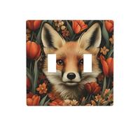 Plaque murale décorative pour interrupteur à bascule Motif renard et tulipes rouges Taille standard 11,4 x 11,4 cm