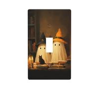 Plaque murale décorative pour interrupteur à bascule simple avec deux fantômes mignons et chat noir pour cuisine, ferme, chambre à coucher, salle de bain