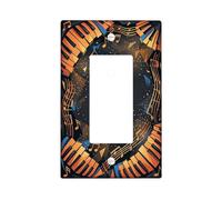 Plaque murale décorative pour interrupteur à bascule simple avec notes de musique artistiques modernes et étoiles d'automne en plastique noir taille standard pour maison, salon, nouvel appartement