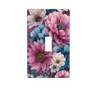 Plaque murale décorative pour interrupteur à bascule simple bohème - Motif fleurs roses blanches bleues - Pour cuisine, ferme, chambre à coucher, salle de bain