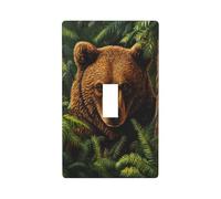 Plaque murale décorative pour interrupteur à bascule simple Motif ours marron dans une forêt verte dense pour cuisine, ferme, chambre à coucher, salle de bain