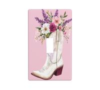 Plaque murale décorative pour interrupteur à bascule simple pour cuisine, ferme, chambre à coucher, salle de bain - Motif botte de cowgirl blanche et fleurs violettes
