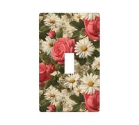 Plaque murale décorative pour interrupteur à bascule simple pour cuisine, ferme, chambre à coucher, salle de bain - Roses roses et marguerites blanches