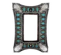 Plaque murale décorative pour interrupteur à bascule unique - Couvercle d'interrupteur en cuir usiné sud-ouest et motif de pierres précieuses synthétiques peintes à la main - Décoration d'intérieur