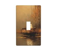 Plaque murale décorative pour interrupteur à bascule unique en bois avec deux fantômes mignons dans un bateau à rames en bois pour cuisine, ferme, chambre à coucher, salle de bain