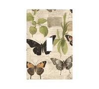 Plaque murale décorative pour interrupteur à bascule unique - Motif papillon coloré dans un vieux journal - Style vintage - Pour chambre à coucher, salon