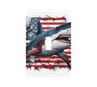 Plaque murale décorative pour interrupteur à bascule unique - Motif requin féroce - Drapeau américain - Pour chambre à coucher, salon