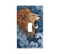 Plaque murale décorative pour interrupteur à bascule unique pour cuisine, ferme, chambre à coucher, salle de bain, motif lion bleu tourbillons et vagues