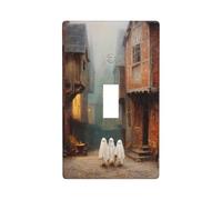 Plaque murale décorative pour interrupteur à bascule unique pour cuisine, ferme, chambre à coucher, salle de bain - Trois petits fantômes mignons dans la vieille ville