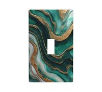 Plaque murale décorative pour interrupteur à bascule unique pour cuisine, ferme, chambre à coucher, salle de bain - Art abstrait - Doré métallisé - Motif vagues émeraude