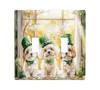 Plaque murale décorative pour interrupteur à double bascule, motif chien maltais, pour fenêtre, motif trèfle