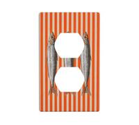 Plaque murale décorative pour interrupteur avec 3 sardines orange et blanc à rayures - Dimensions : 7 x 11,4 cm