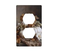 Plaque murale décorative pour interrupteur de cuisine et salle de bain Motif citrouilles blanches et feuilles d'automne 7 x 11,4 cm