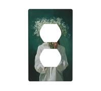 Plaque murale décorative pour interrupteur de cuisine ou salle de bain Motif fleur blanche Vert émeraude foncé 7 x 11,4 cm