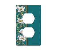 Plaque murale décorative pour interrupteur de cuisine ou salle de bain Motif fleurs blanches Bleu sarcelle 7 x 11,4 cm