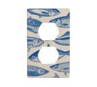 Plaque murale décorative pour interrupteur de cuisine ou salle de bain Motif ligne simple Bleu Linogravure 7 x 11,4 cm