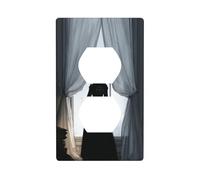 Plaque murale décorative pour interrupteur de cuisine ou salle de bain Motif robe noire femme debout près de la fenêtre 7 x 11,4 cm