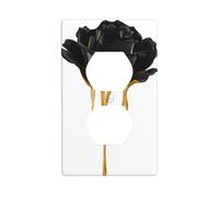 Plaque murale décorative pour interrupteur de cuisine ou salle de bain Motif rose noire Doré 7 x 11,4 cm