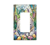 Plaque murale décorative pour interrupteur de printemps et de Pâques avec motif rhinocéros et animaux sauvages - Plaque murale à bascule unique - Œufs d'animaux en verre teinté - Plaque électrique