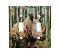 Plaque murale décorative pour interrupteur de printemps et de Pâques, motif rhinocéros sauvages, 2 interrupteurs à double bascule, plaque de commutation électrique, impression scénique
