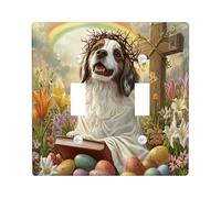 Plaque murale décorative pour interrupteur de printemps Pâques Bretagne avec double bascule, croix biblique, œufs de chiot, plaque électrique de campagne pour chambre à coucher