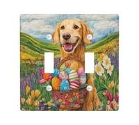 Plaque murale décorative pour interrupteur de printemps Pâques Bretagne avec double bascule, plaque de commutation électrique matelassée pour chiot fleur sauvage, imprimé campagne